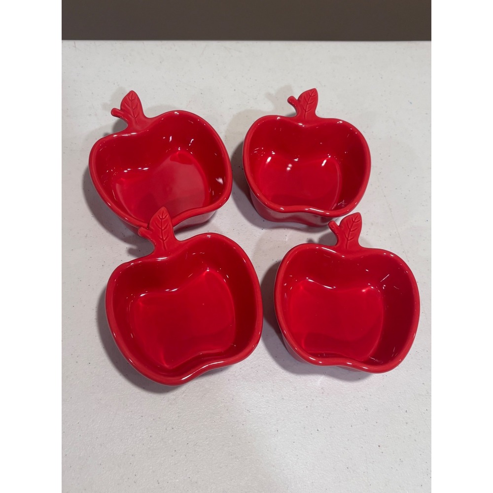 Avon Red Ceramic Apple Shaped Ramekin Bowls Set of 4 Oven Safe Dishware